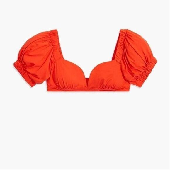 WEWOREWHAT NEW $110 Puff Sleeve Moe Bikini Top Poinciana Red Medium - Picture 1 of 3